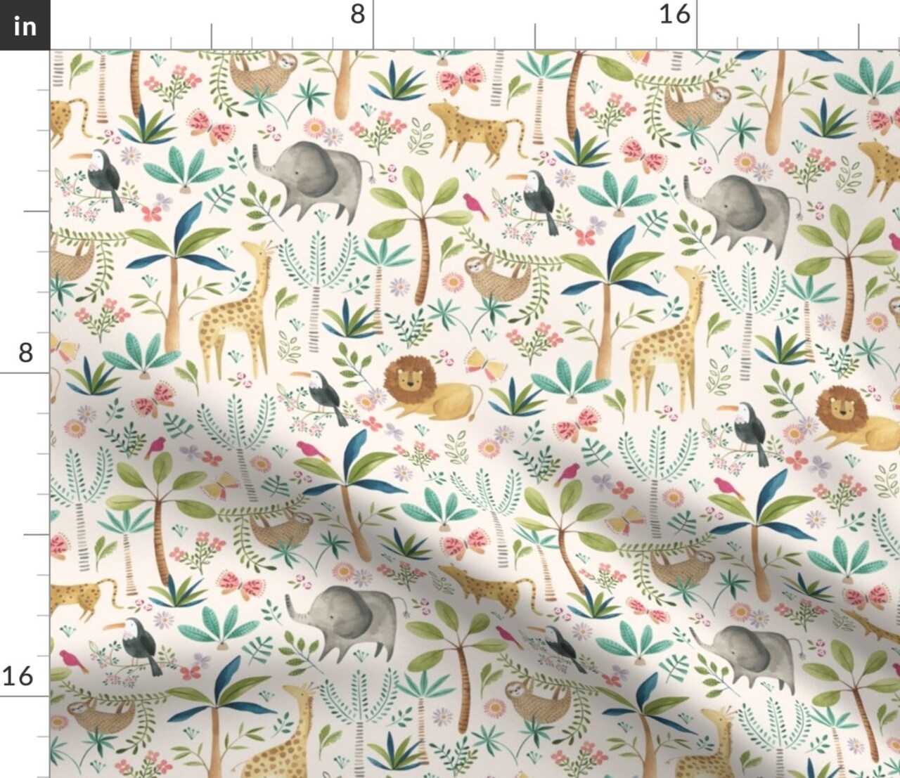 Jungle Safari Animals Nursery Kids Baby Cute Gender Neutral Beige Green Blue Lion Elephant Sloth Custom Printed Fabric by Spoonflower Various Fabrics by the Yard or Fat Quarter